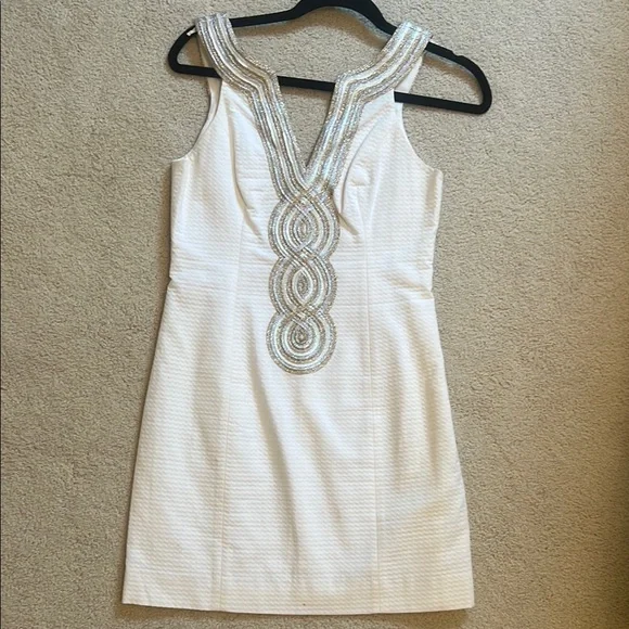 lilly pulitzer white and gold dress LILLY PULITZER PEARL SOFT SHIFT DRESS main image 0
